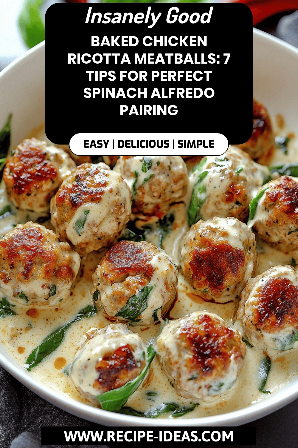 Chicken Ricotta Meatballs final dish beautifully presented and ready to serve