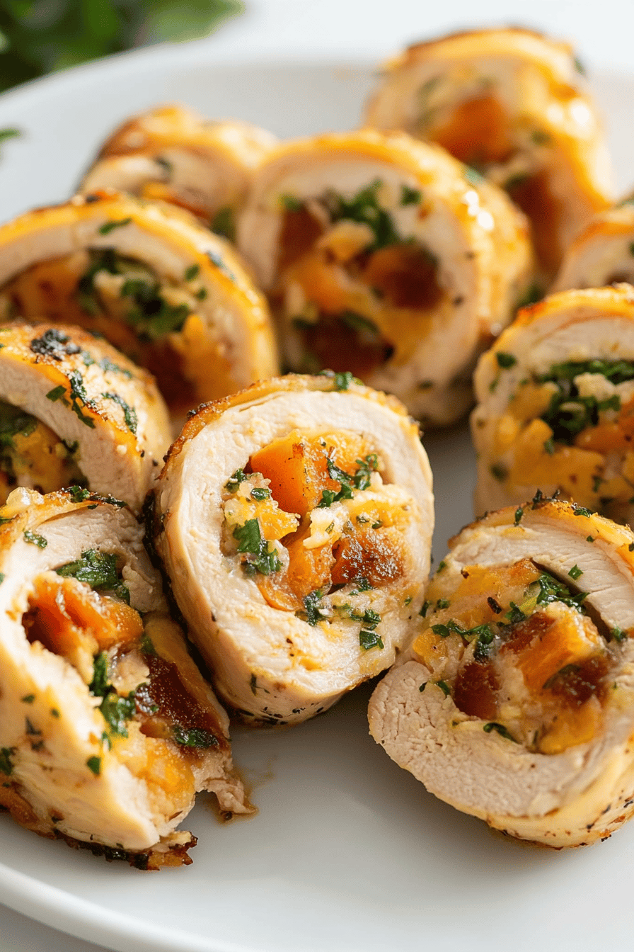 Chicken Roulade Recipe slice on plate showing perfect texture and swirl pattern