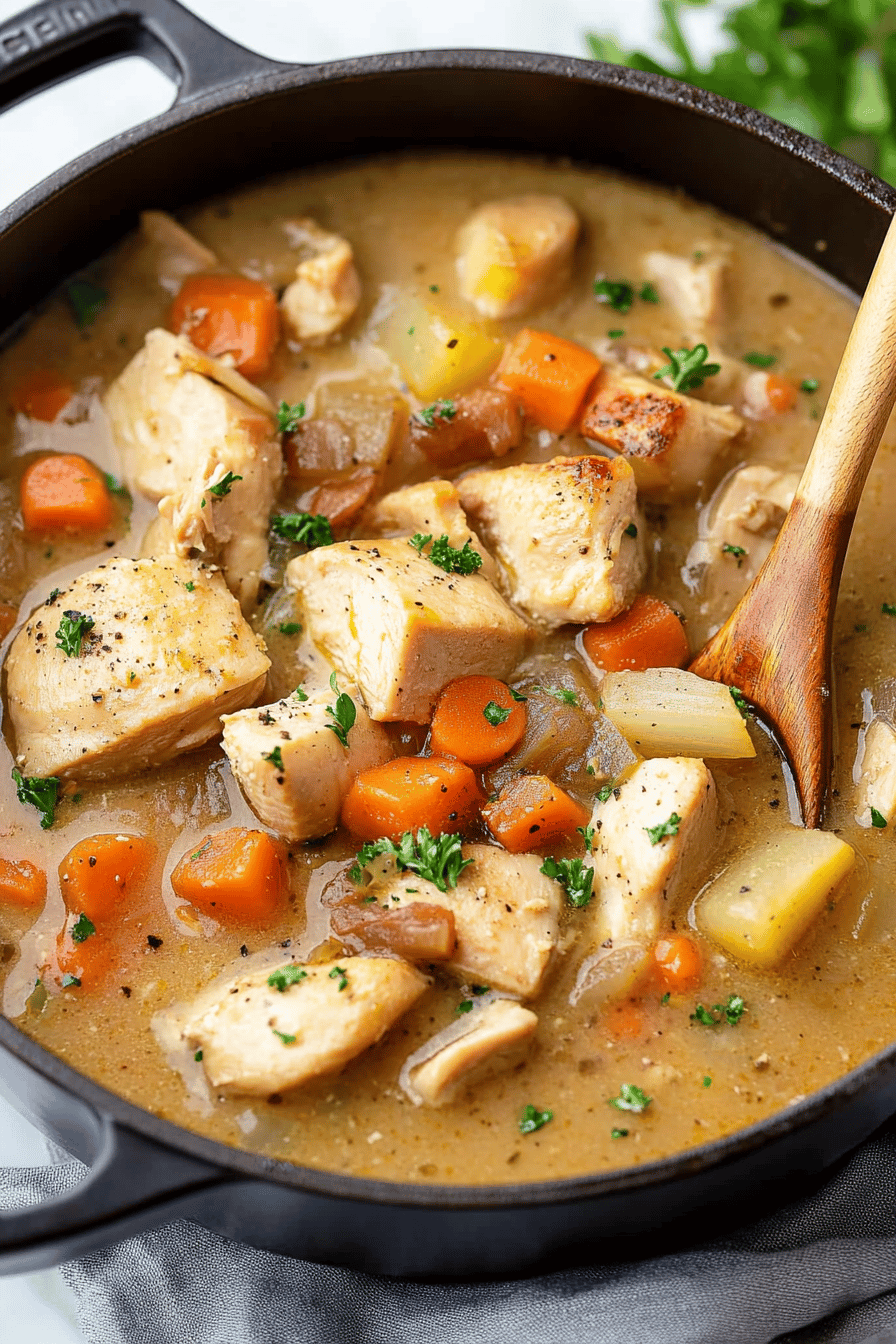 Chicken Stew Tips ingredients organized and measured on kitchen counter