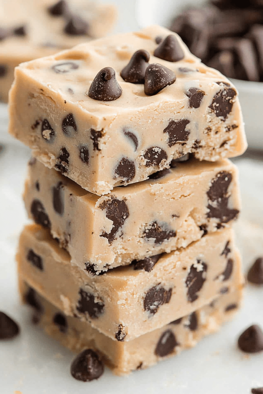 Chocolate Chip Cookie Dough Fudge slice on plate showing perfect texture and swirl pattern