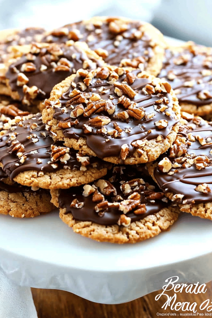 Chocolate Dipped Pecan Lace Cookies slice on plate showing perfect texture and swirl pattern