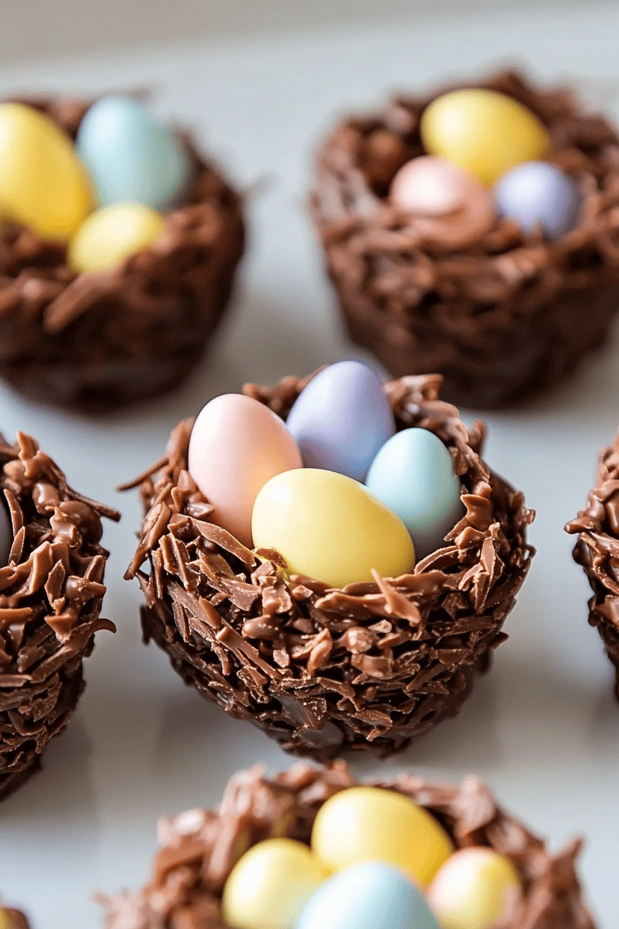 Chocolate Easter Birds Nests ingredients organized and measured on kitchen counter