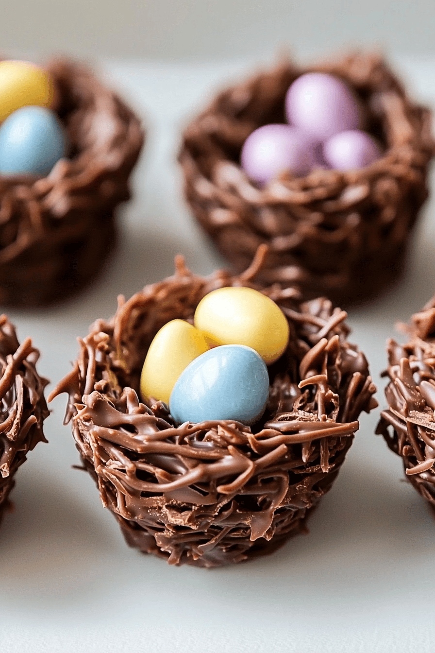 Chocolate Easter Birds Nests final dish beautifully presented and ready to serve