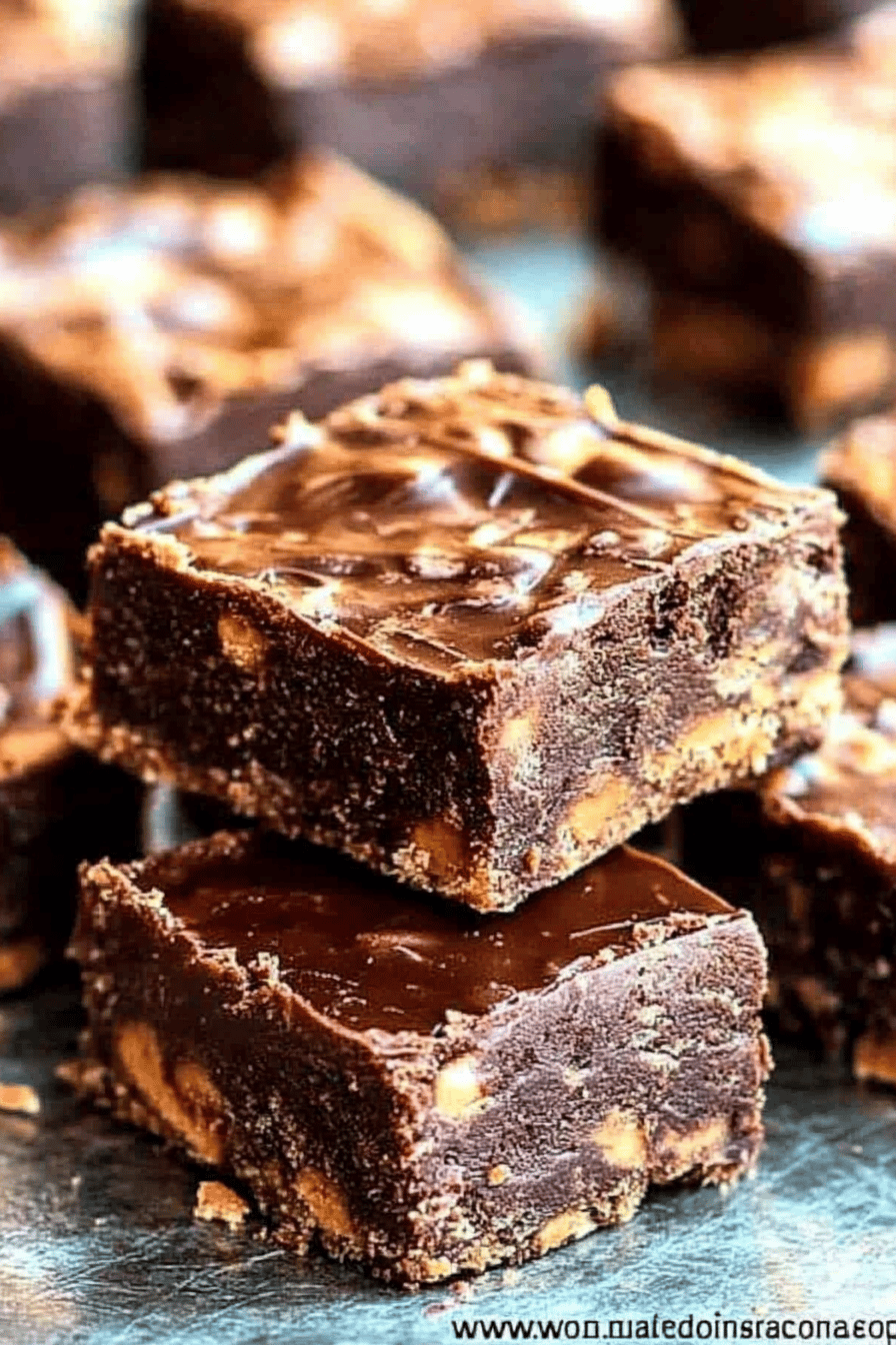 Chocolate Peanut Butter Bars slice on plate showing perfect texture and swirl pattern