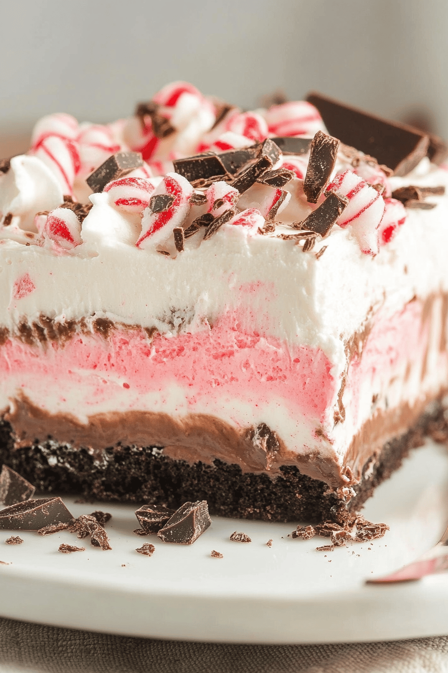 Chocolate Peppermint Lush slice on plate showing perfect texture and swirl pattern