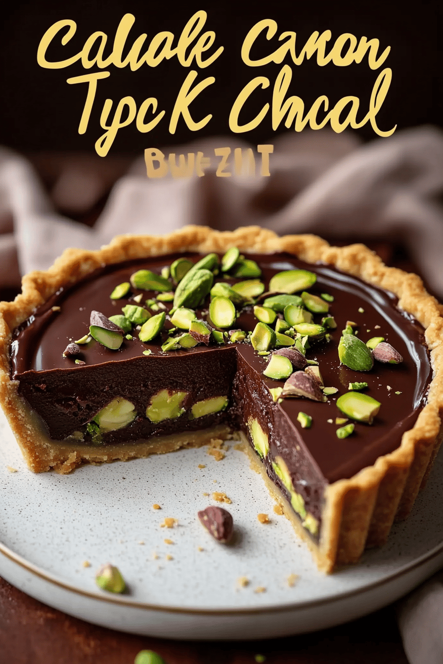 Chocolate Pistachio Tart slice on plate showing perfect texture and swirl pattern