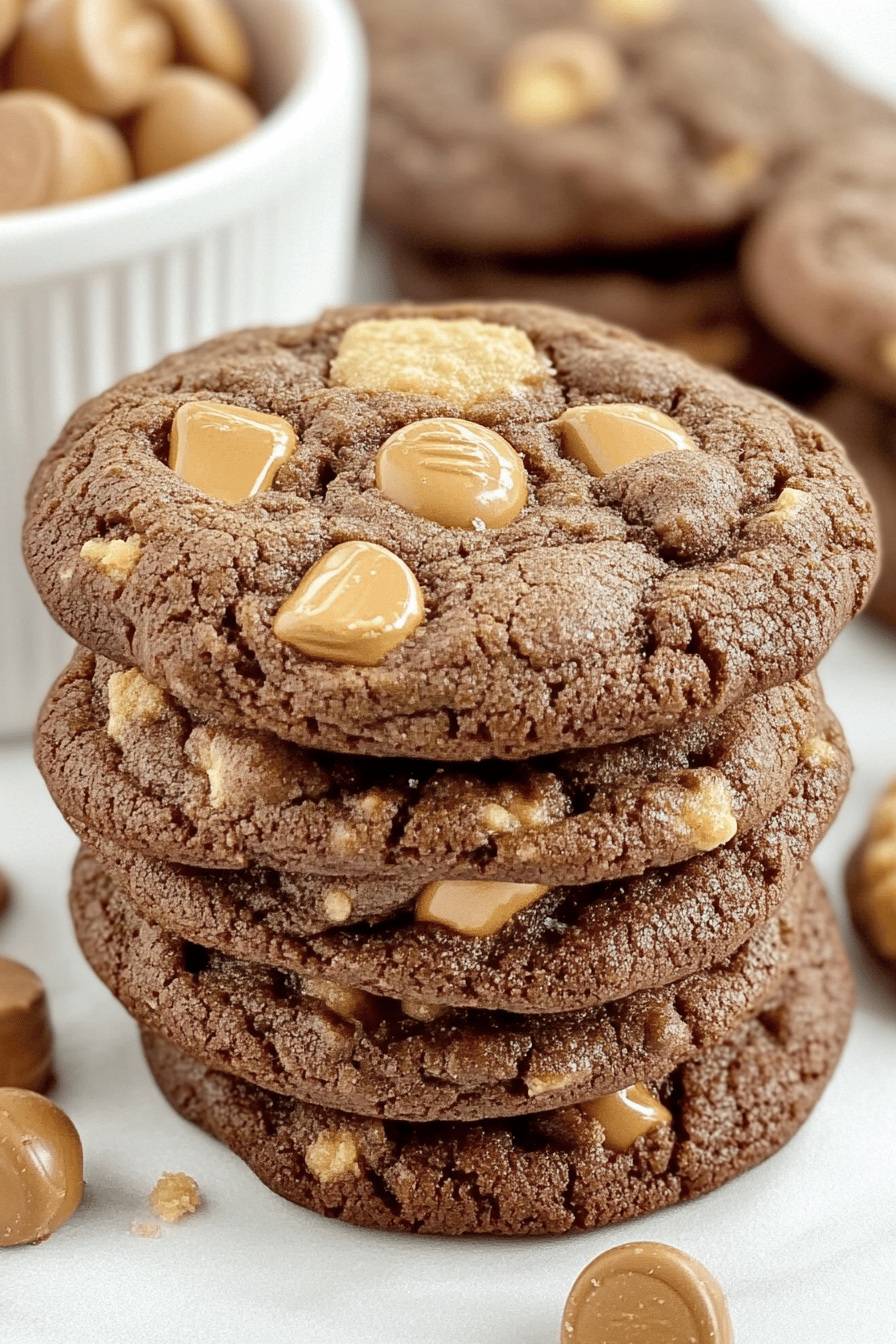 Chocolate Reese's Cookies slice on plate showing perfect texture and swirl pattern