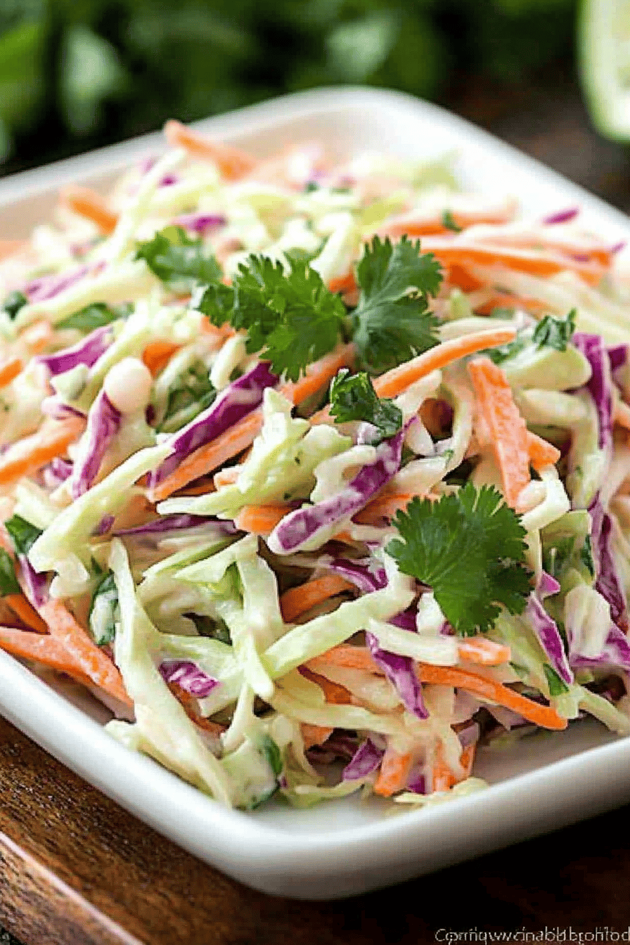 Cilantro Lime Coleslaw slice on plate showing perfect texture and swirl pattern