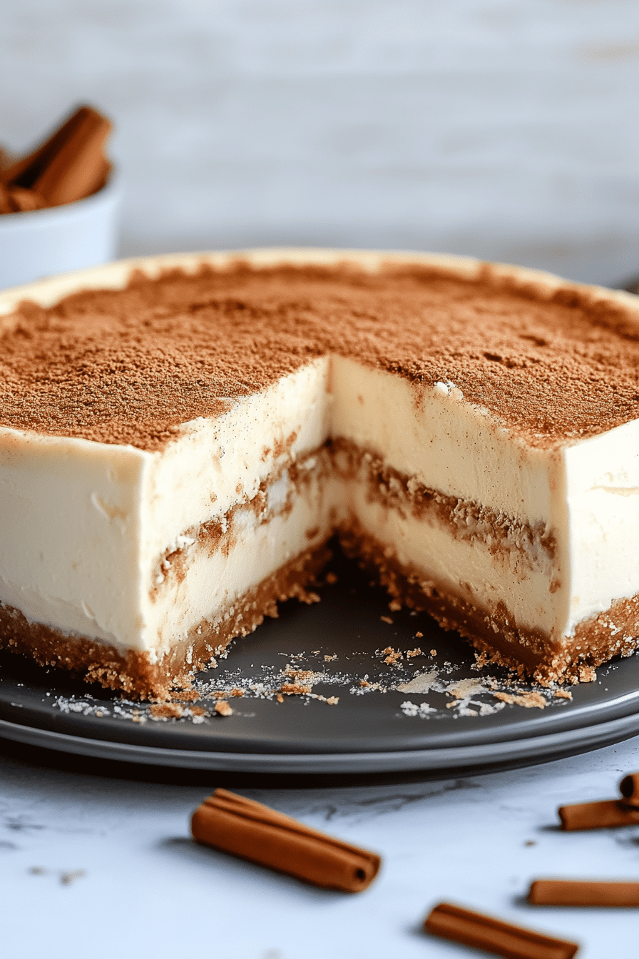 Cinnamon Roll Cheesecake Recipe slice on plate showing perfect texture and swirl pattern