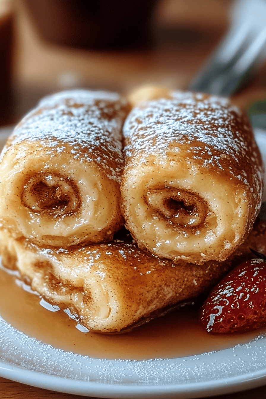 Cinnamon Roll French Toast slice on plate showing perfect texture and swirl pattern