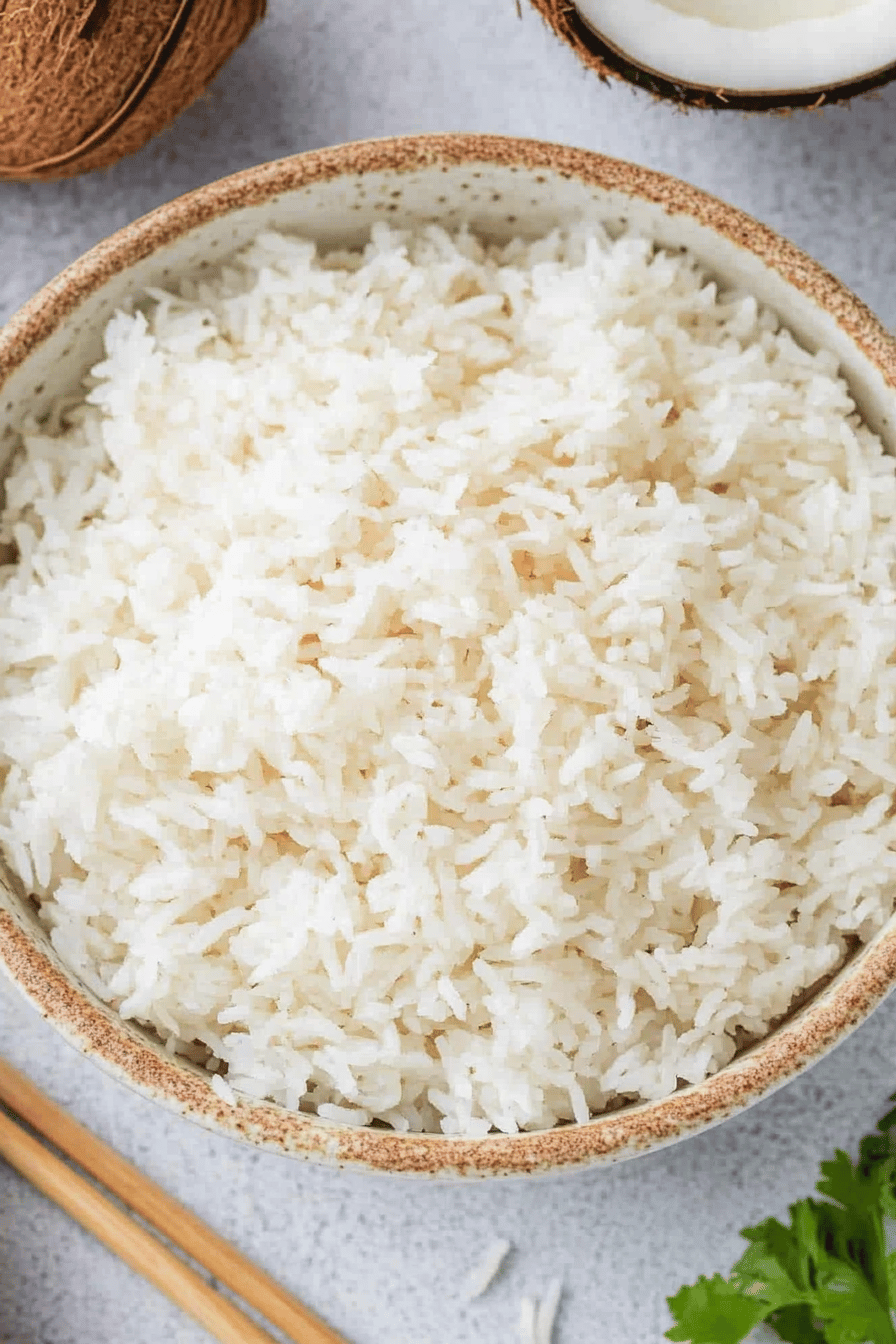 Coconut Rice Recipe ingredients organized and measured on kitchen counter