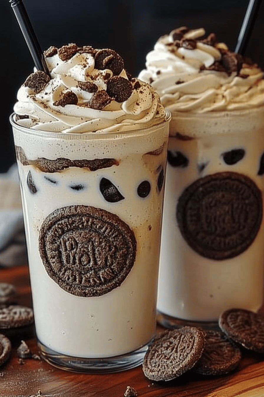 Cookies and Cream Frappuccino ingredients organized and measured on kitchen counter