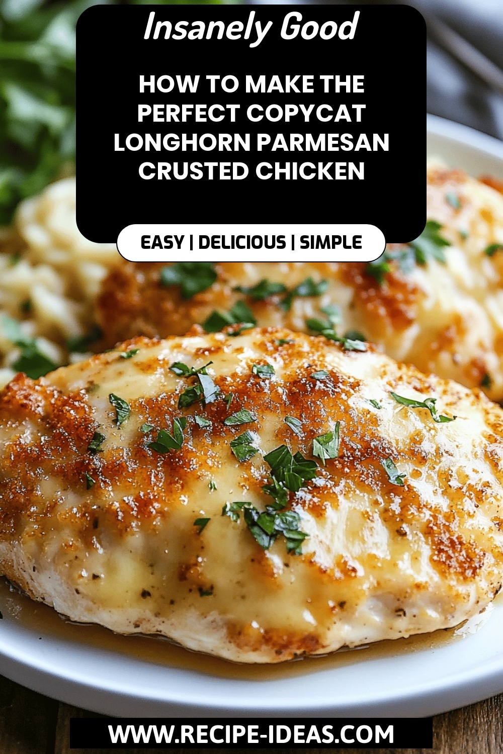 Copycat Longhorn Parmesan Crusted Chicken final dish beautifully presented and ready to serve