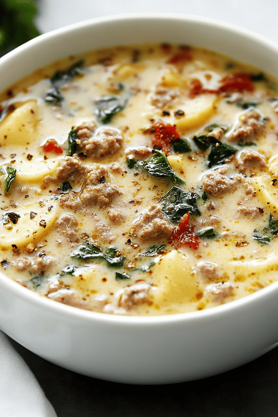 Copycat Olive Garden Zuppa Toscana slice on plate showing perfect texture and swirl pattern