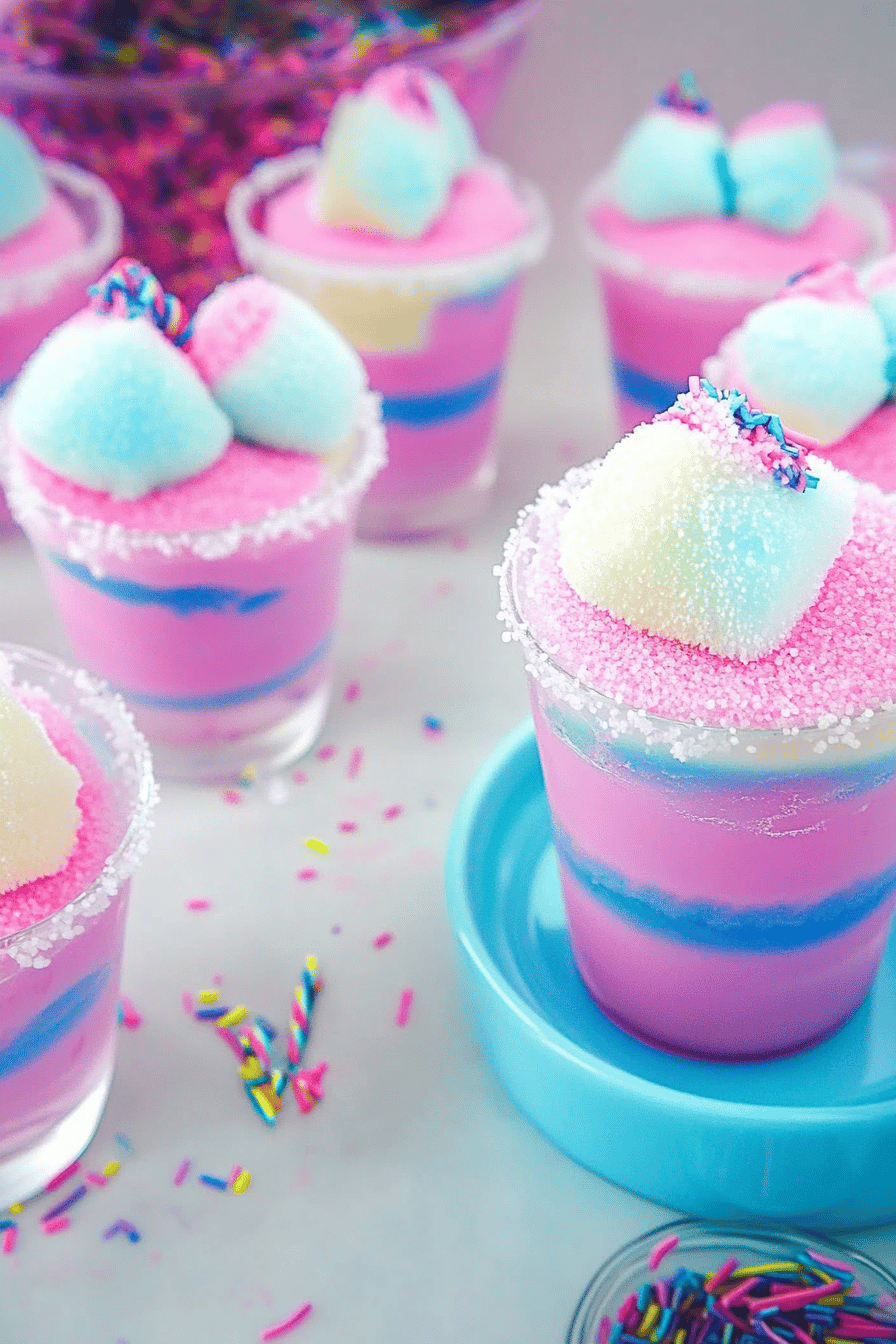 Cotton Candy Jello Shots ingredients organized and measured on kitchen counter