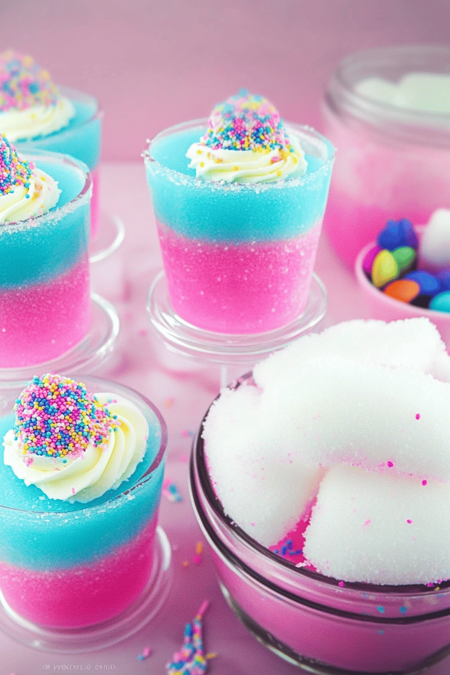 Cotton Candy Jello Shots slice on plate showing perfect texture and swirl pattern