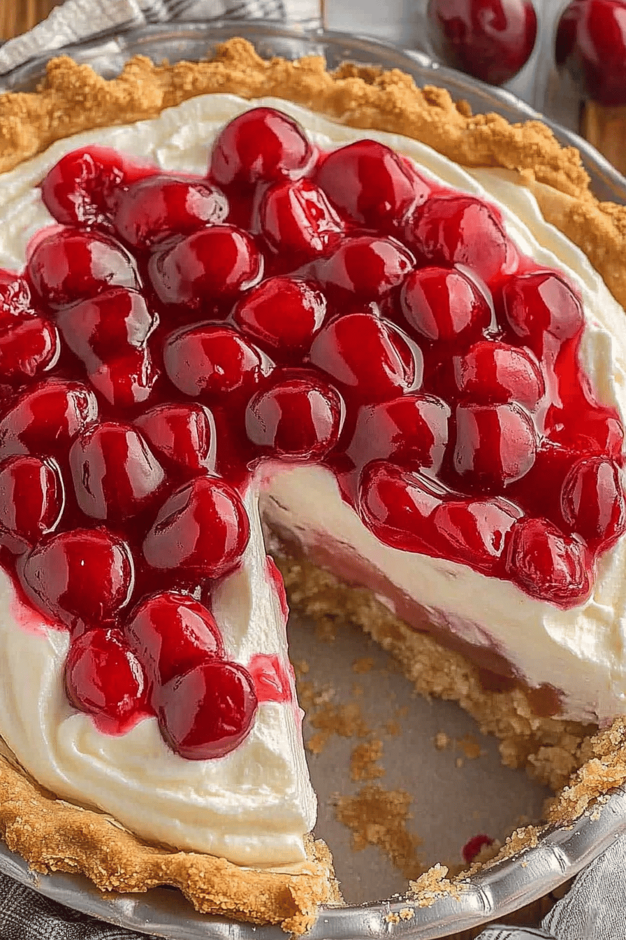 Cream Cheese Cherry Pie slice on plate showing perfect texture and swirl pattern