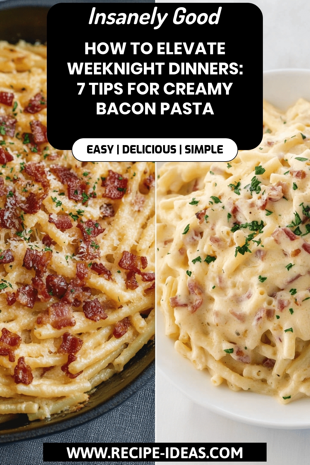 Creamy Bacon Pasta final dish beautifully presented and ready to serve