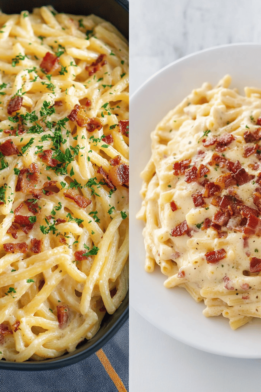 Creamy Bacon Pasta ingredients organized and measured on kitchen counter