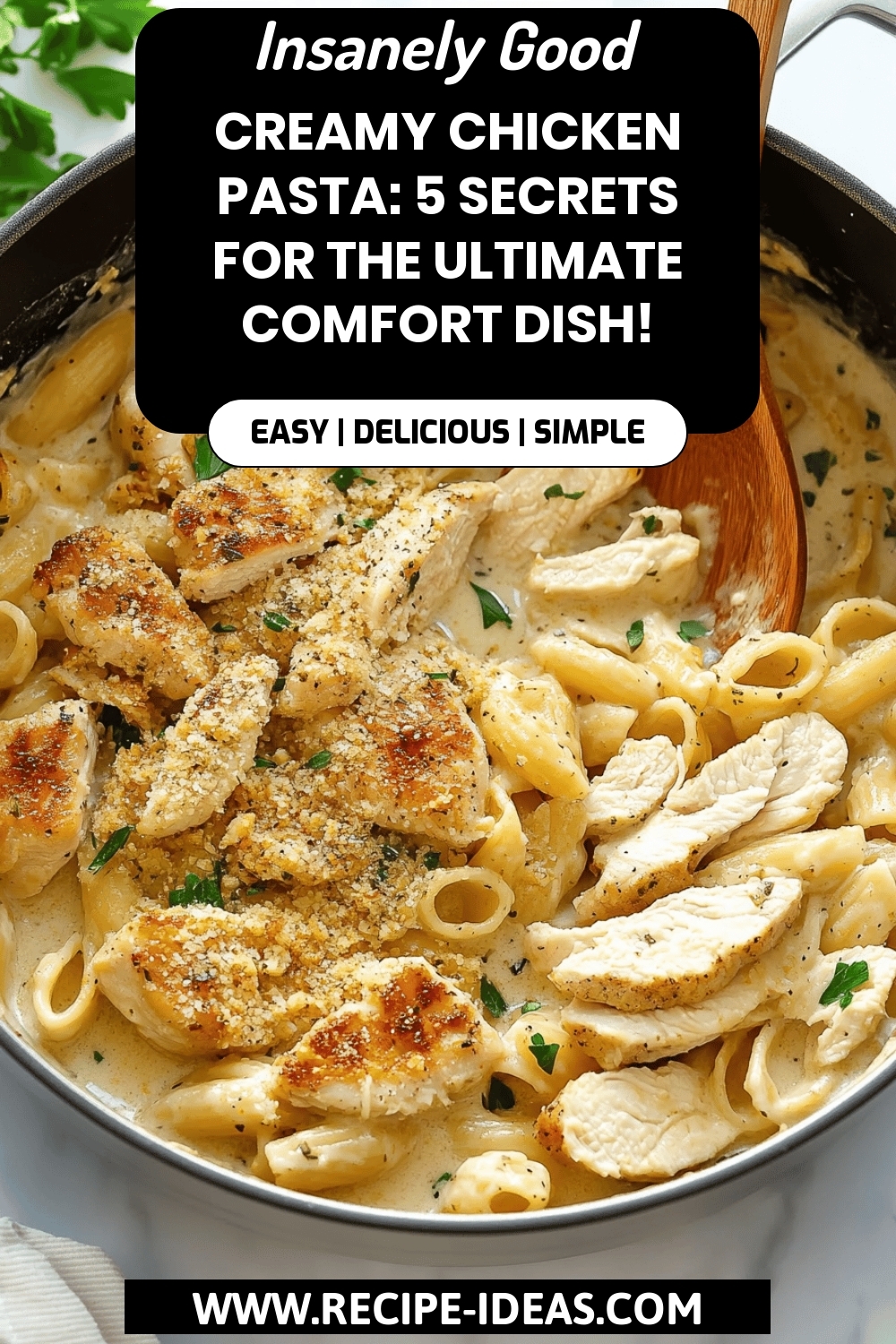 Creamy Chicken Pasta final dish beautifully presented and ready to serve