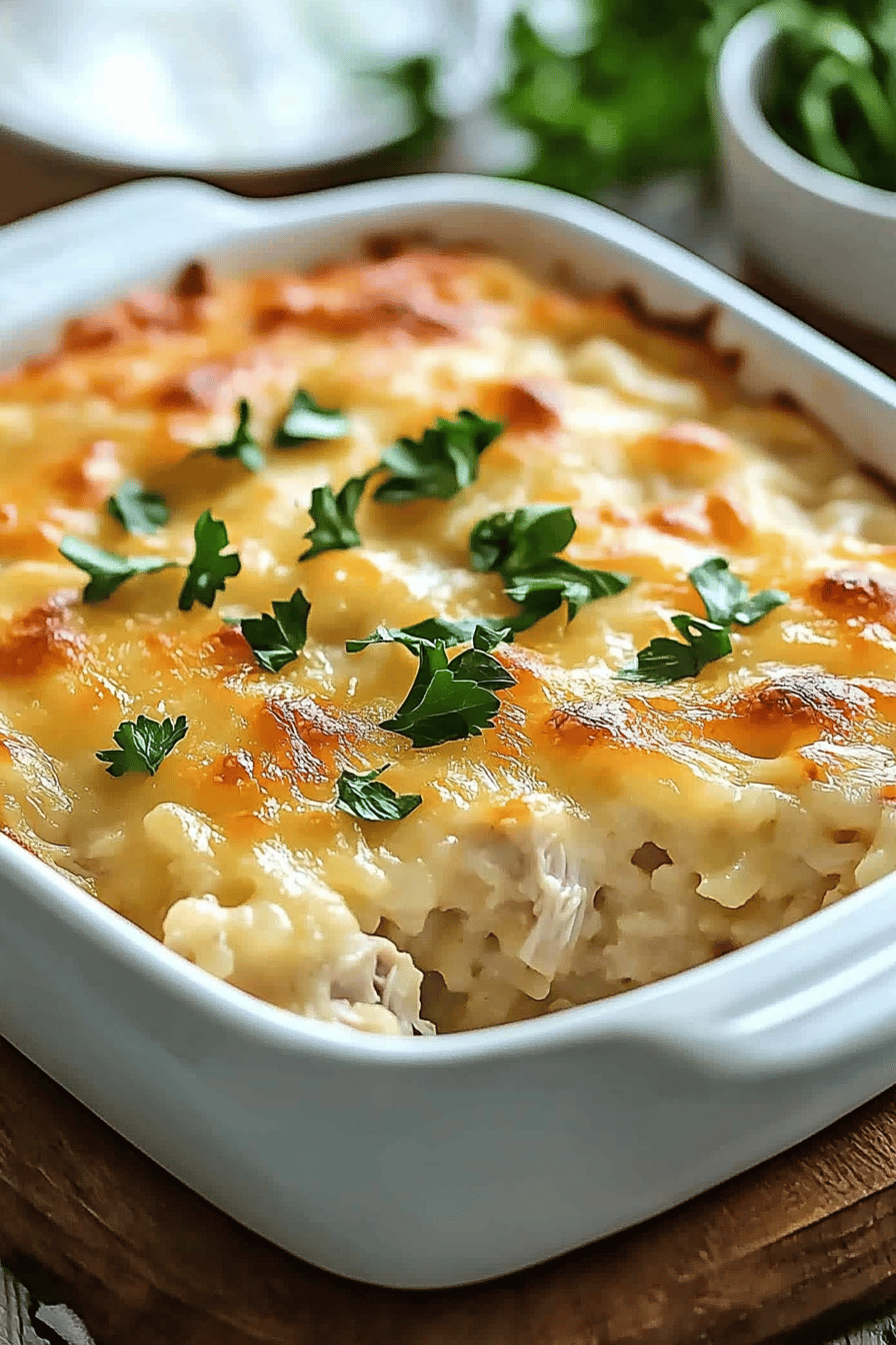 Creamy Chicken Rice Casserole final dish beautifully presented and ready to serve