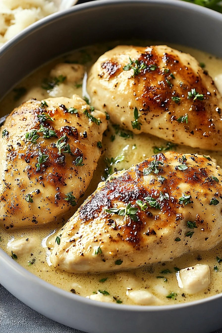 Creamy Garlic Chicken final dish beautifully presented and ready to serve