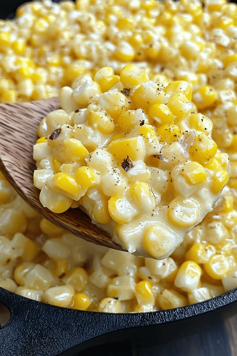 Creamy Skillet Corn slice on plate showing perfect texture and swirl pattern
