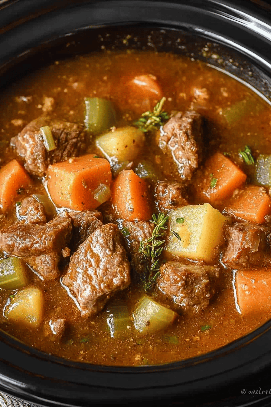 Crock-Pot Beef Stew ingredients organized and measured on kitchen counter