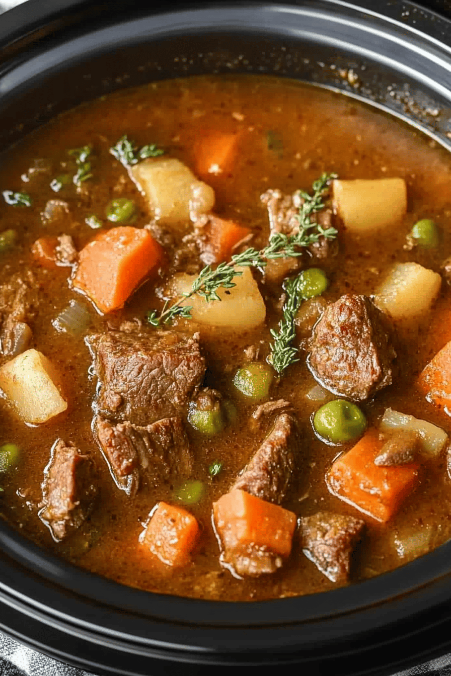 Crock-Pot Beef Stew final dish beautifully presented and ready to serve