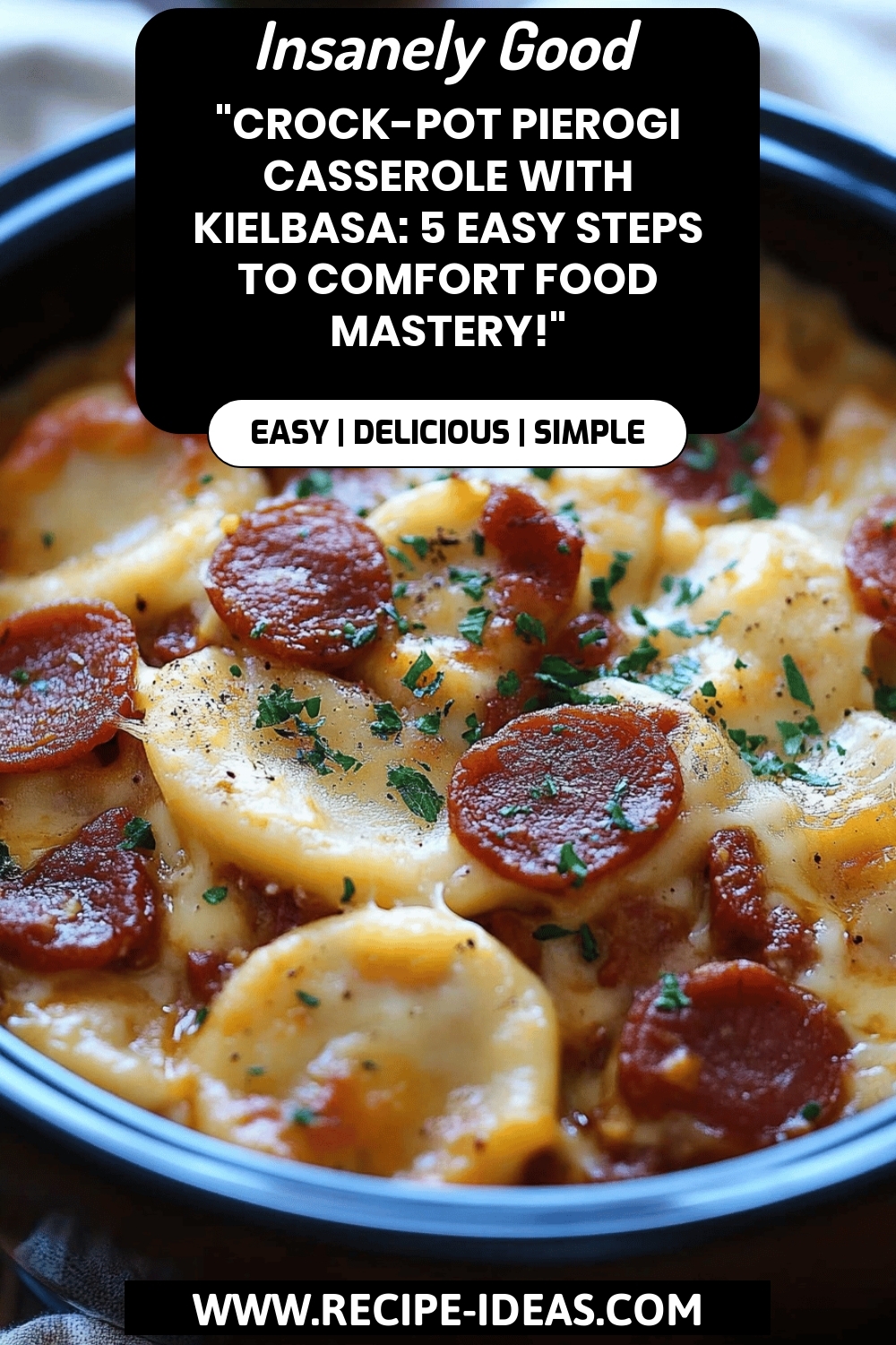 Crock-Pot Pierogi Casserole final dish beautifully presented and ready to serve