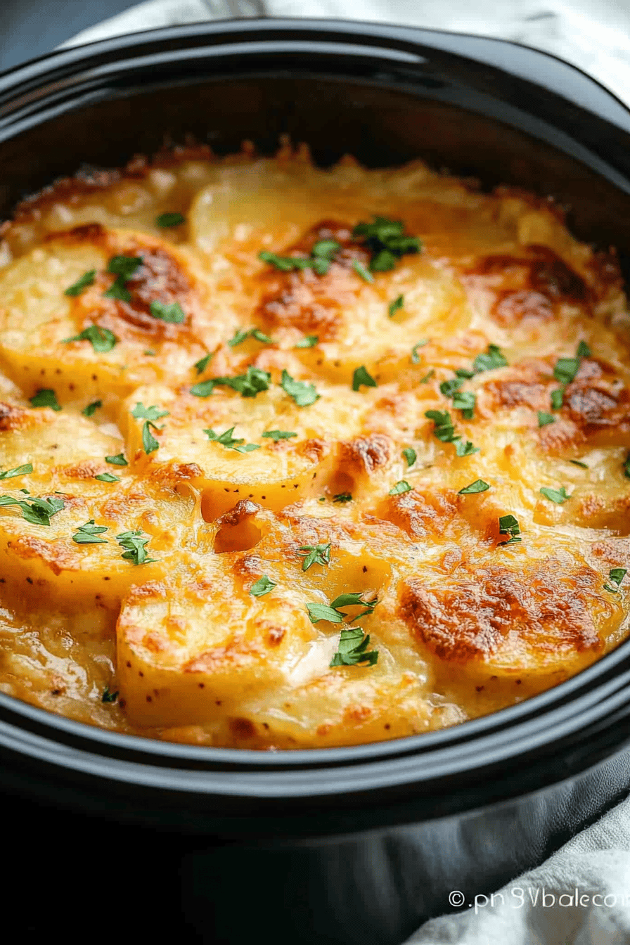 Crock Pot Scalloped Potatoes ingredients organized and measured on kitchen counter