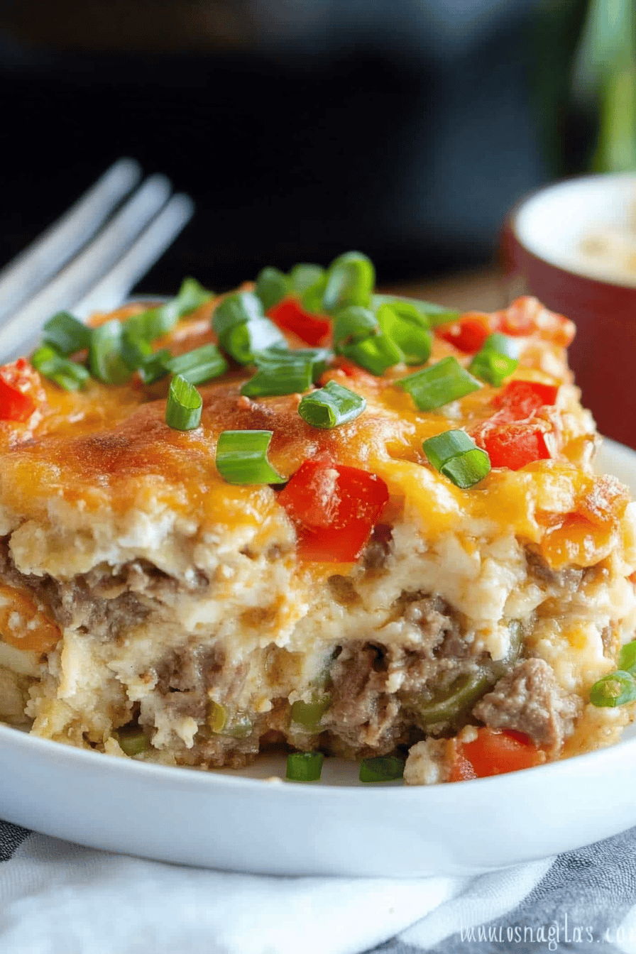 Crockpot Breakfast Casserole Recipe final dish beautifully presented and ready to serve