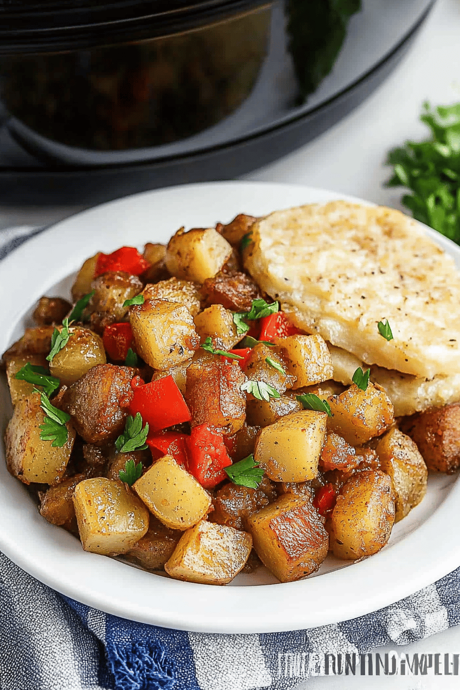 Crockpot Breakfast Potatoes final dish beautifully presented and ready to serve