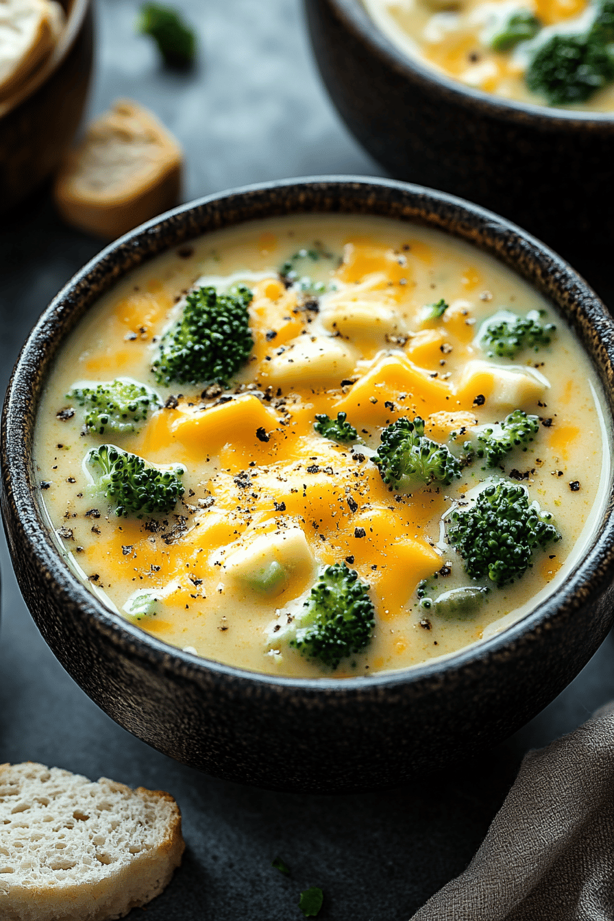 Crockpot Broccoli Cheddar Soup ingredients organized and measured on kitchen counter