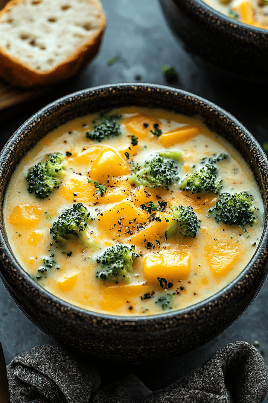 Crockpot Broccoli Cheddar Soup final dish beautifully presented and ready to serve