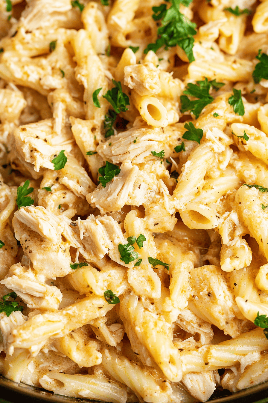 Crockpot Chicken Pasta ingredients organized and measured on kitchen counter