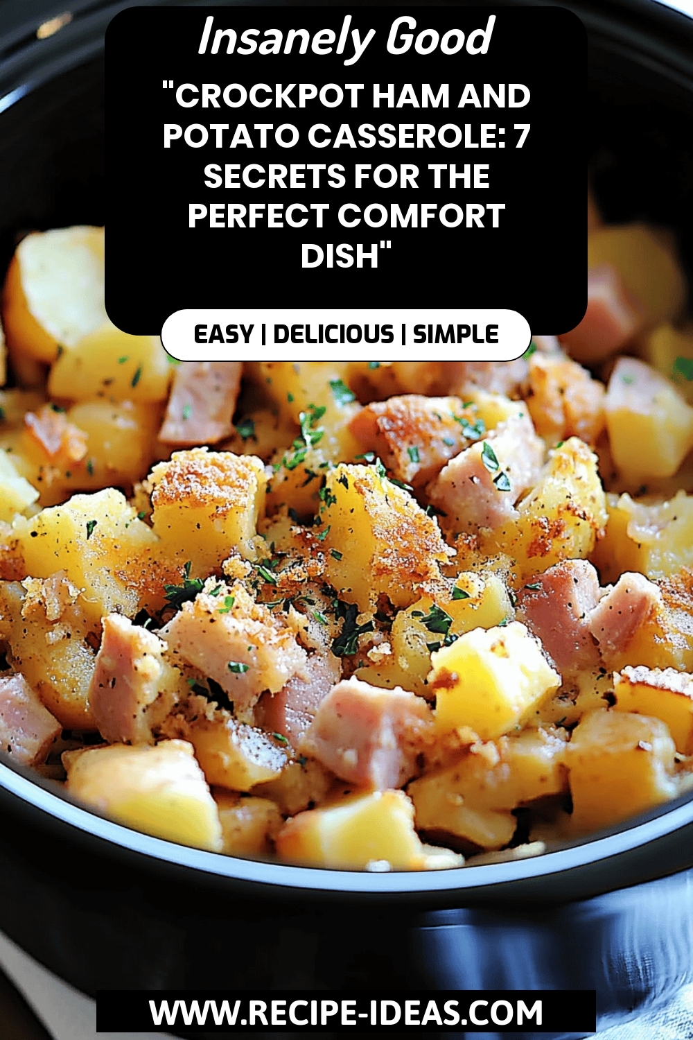 Crockpot Ham and Potato Casserole final dish beautifully presented and ready to serve