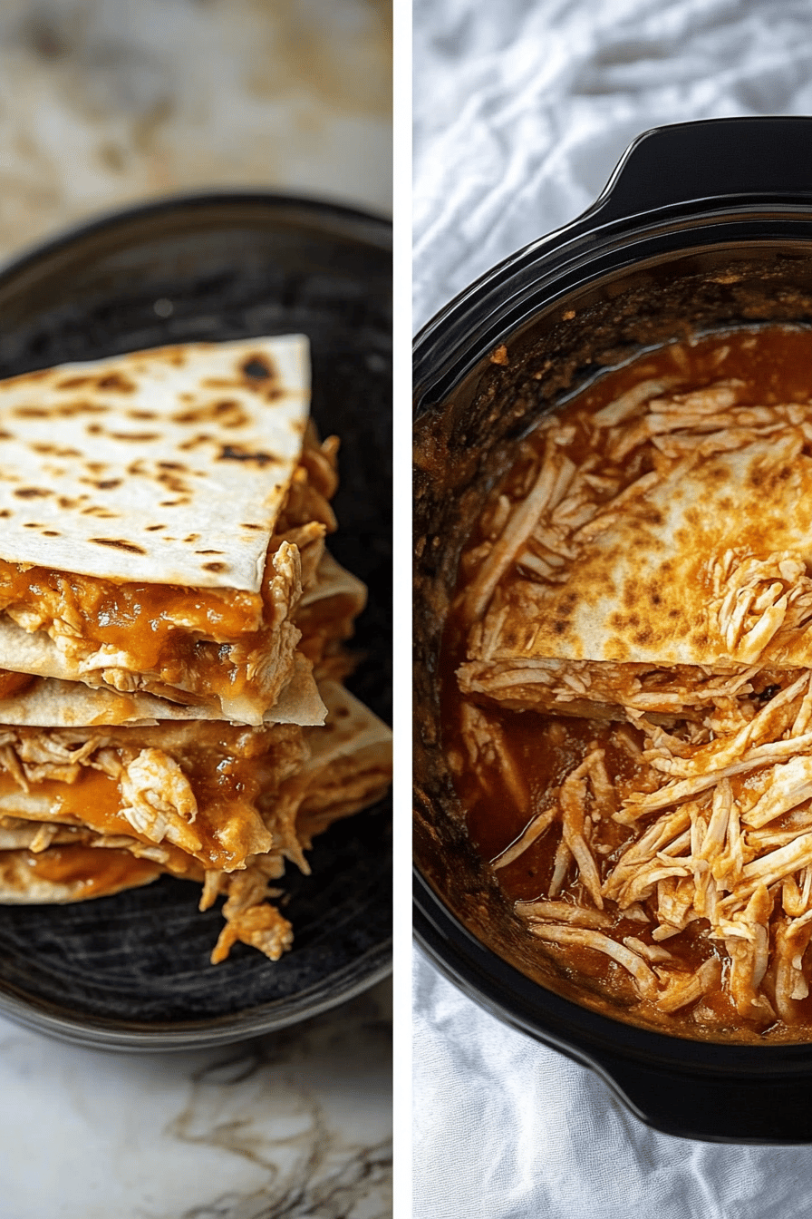 Crockpot Queso Chicken Quesadillas slice on plate showing perfect texture and swirl pattern