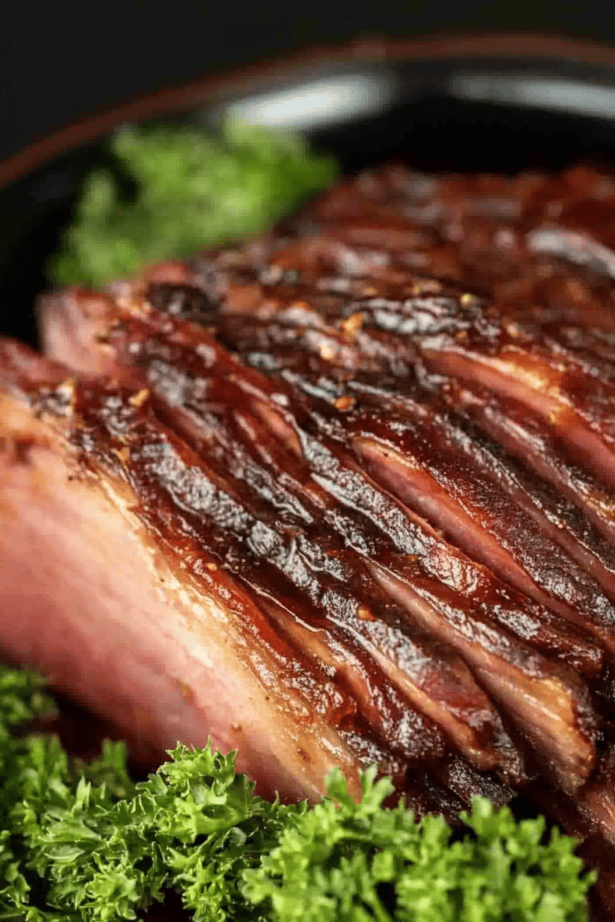 Crockpot Spiral Ham final dish beautifully presented and ready to serve