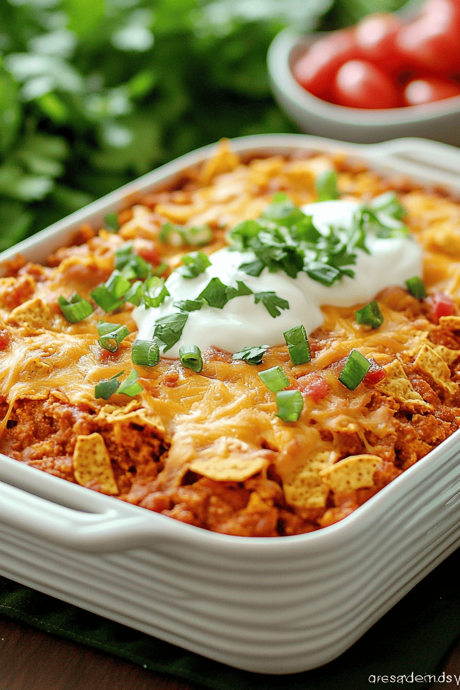 Doritos Casserole Recipe final dish beautifully presented and ready to serve