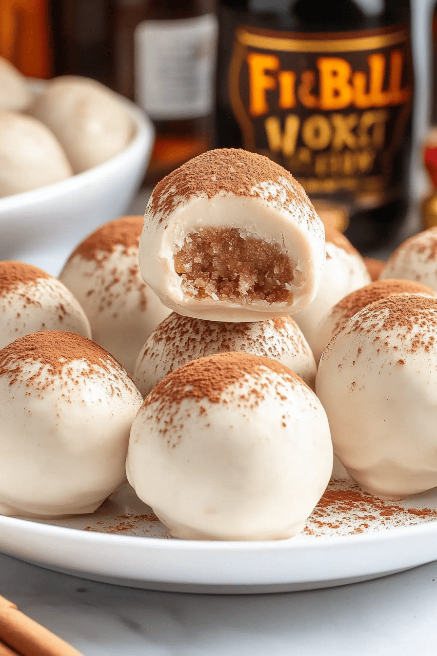 Fireball Whiskey Balls slice on plate showing perfect texture and swirl pattern