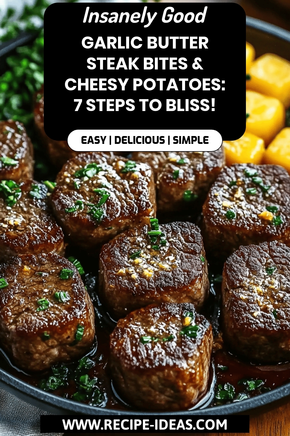 Garlic Butter Steak Bites final dish beautifully presented and ready to serve