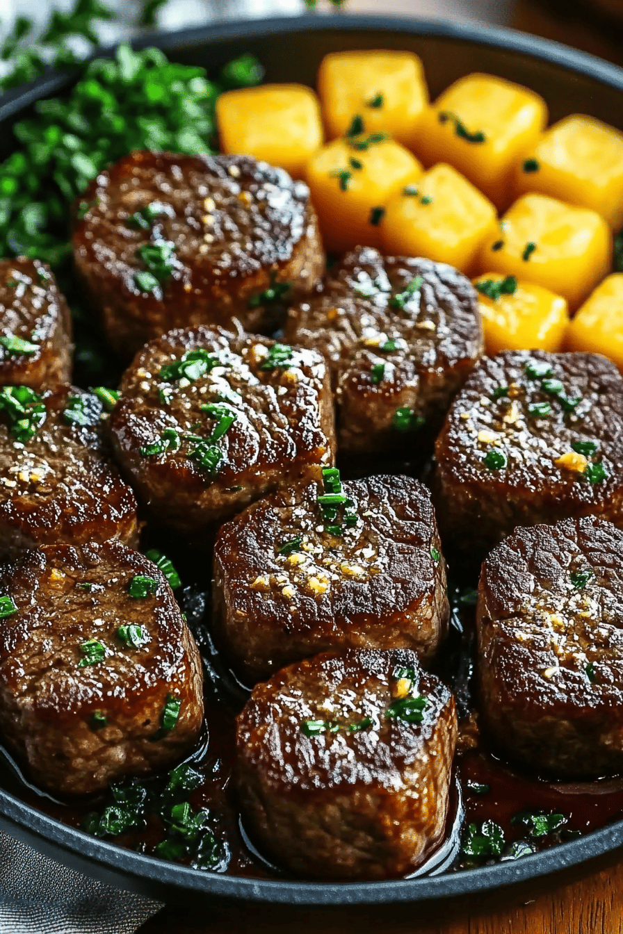 Garlic Butter Steak Bites slice on plate showing perfect texture and swirl pattern