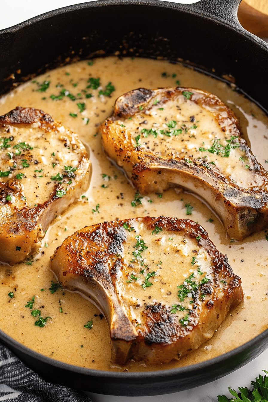 Garlic Parmesan Pork Chops slice on plate showing perfect texture and swirl pattern