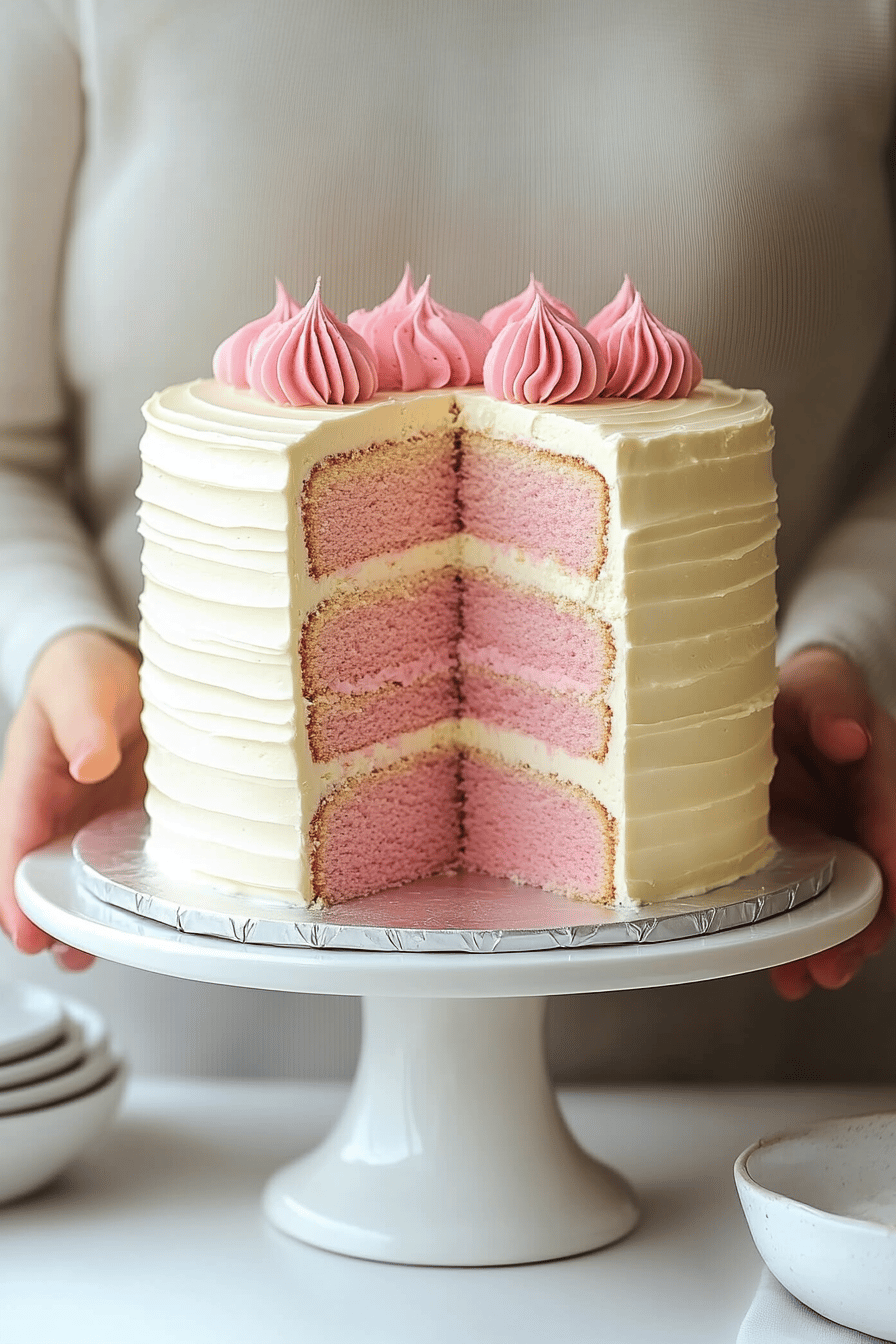 Gender Reveal Cake Ideas slice on plate showing perfect texture and swirl pattern
