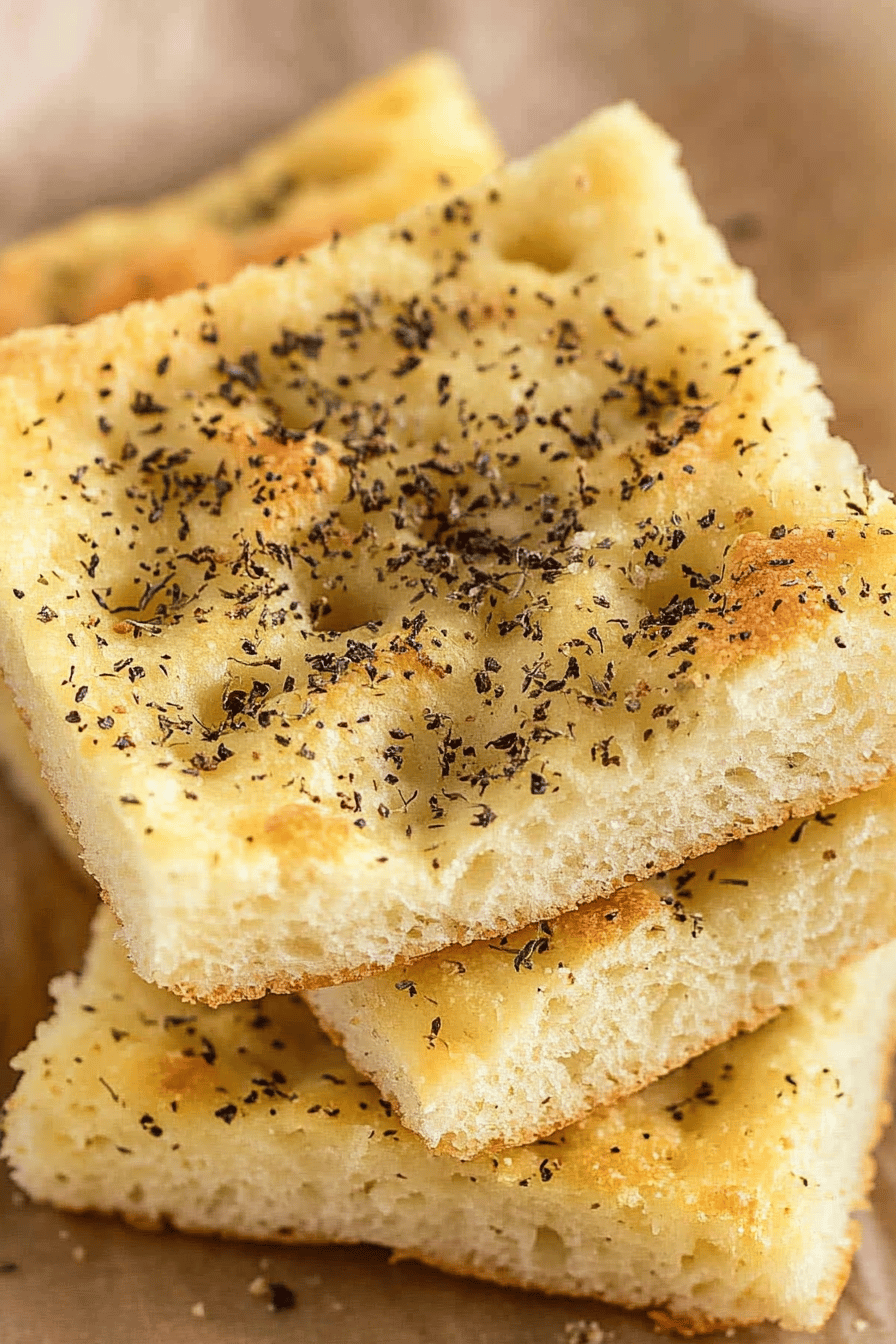 Gluten-Free Focaccia Bread slice on plate showing perfect texture and swirl pattern