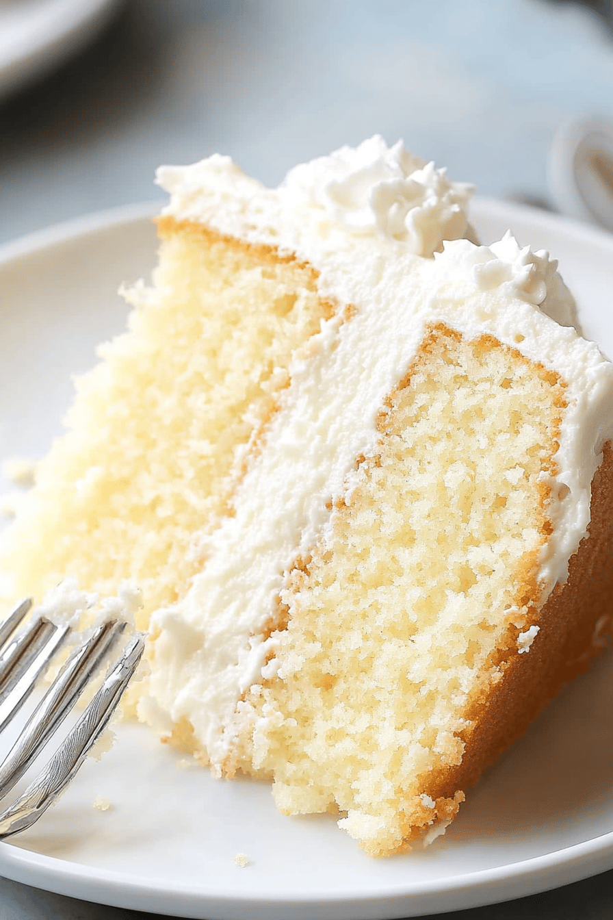 Gluten-Free Vanilla Cake slice on plate showing perfect texture and swirl pattern