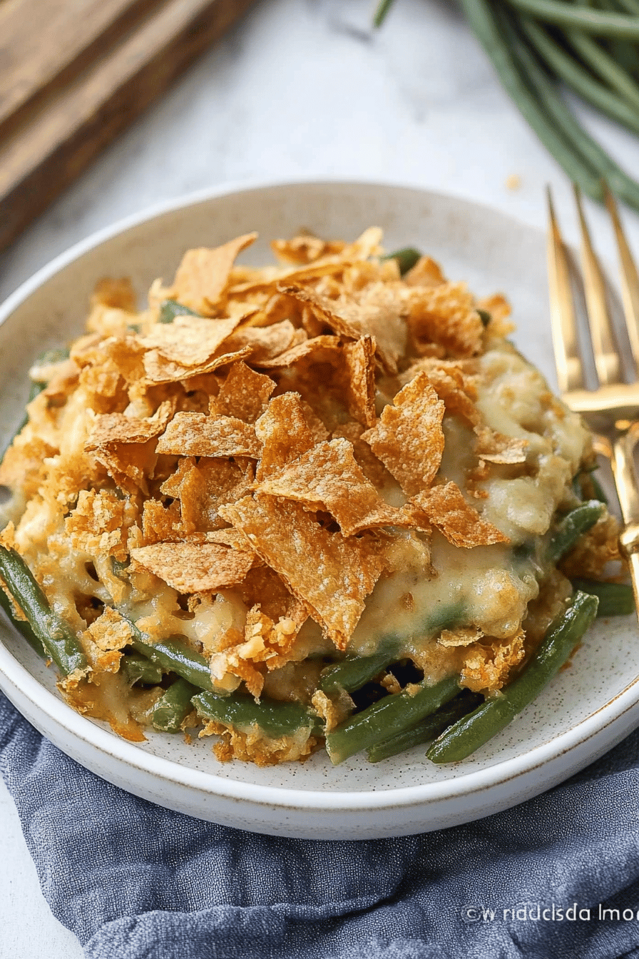 Green Bean Casserole ingredients organized and measured on kitchen counter