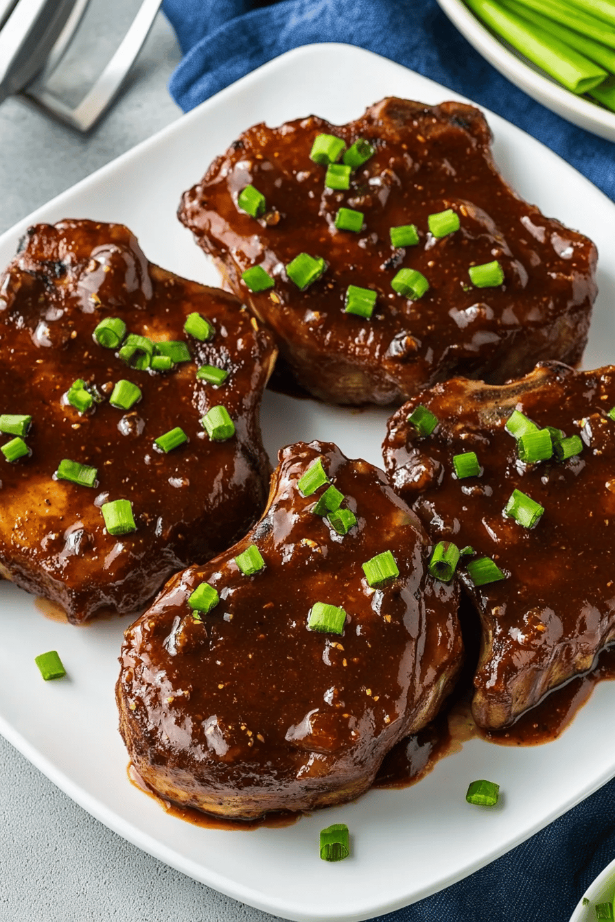 Grill Barbecue Pork Chops slice on plate showing perfect texture and swirl pattern