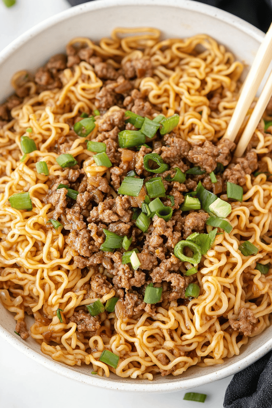 Ground Beef Ramen slice on plate showing perfect texture and swirl pattern
